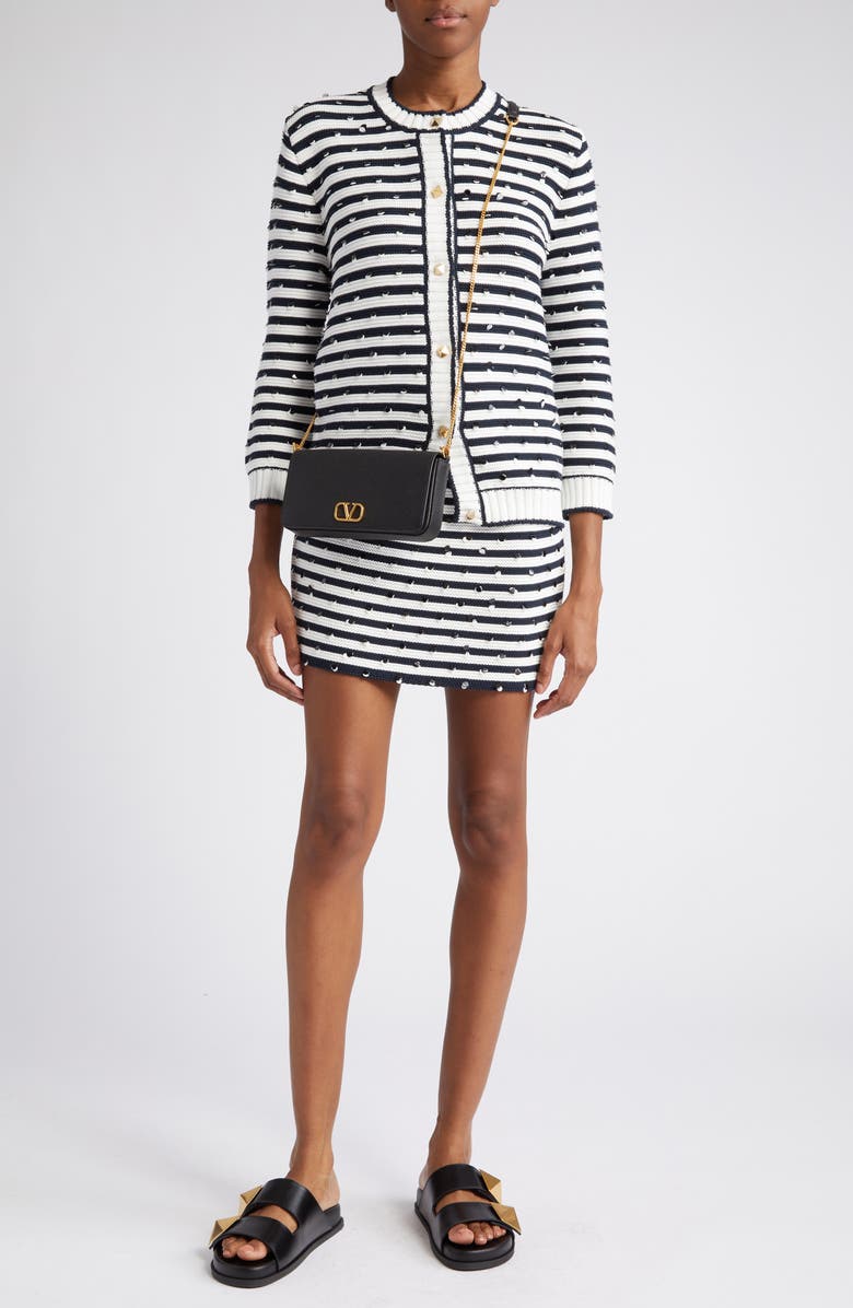 Valentino Garavani Rockstud Paillette Stripe Knit Miniskirt, Alternate, color, 