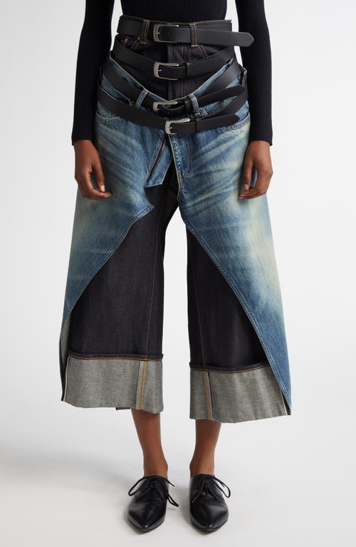 Junya Watanabe Quadruple Belted Double Layer Jeans in Indigo X Black 