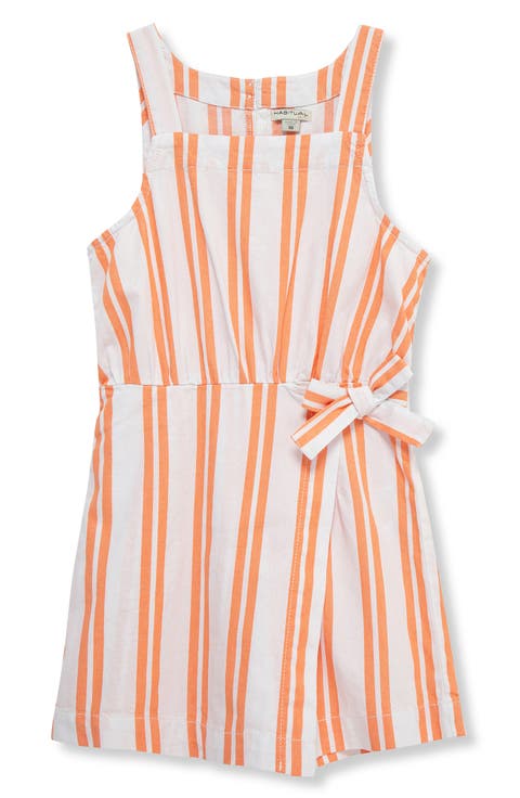 Kids' Stripe Cotton Faux Wrap Romper (Big Kid)