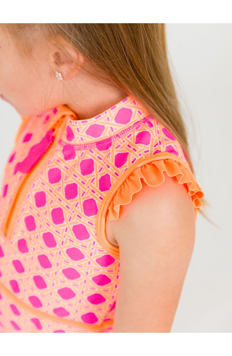 RuffleButts Girls Sleeveless Zip Ruffle Sleeve UPF50+ Active Dress, Alternate, color, Neon Sherbet Cane