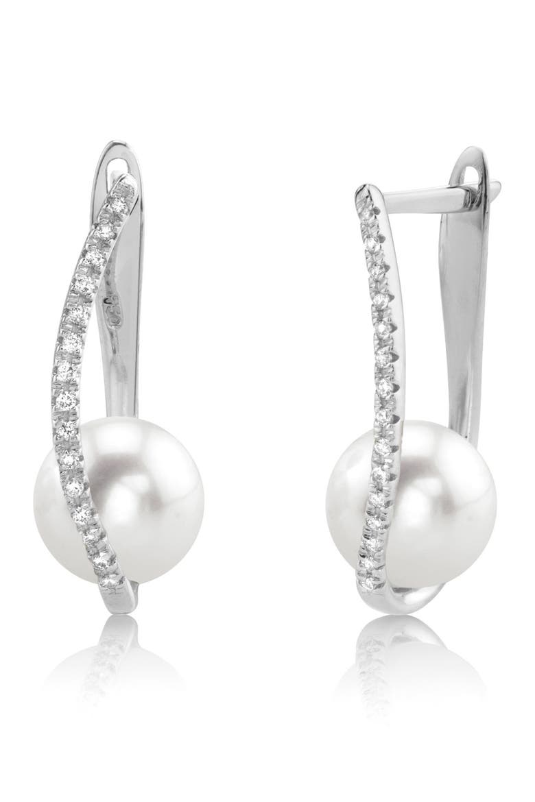 Freshwater Pearl & Diamond Eliza Earrings, Main, color, White Gold
