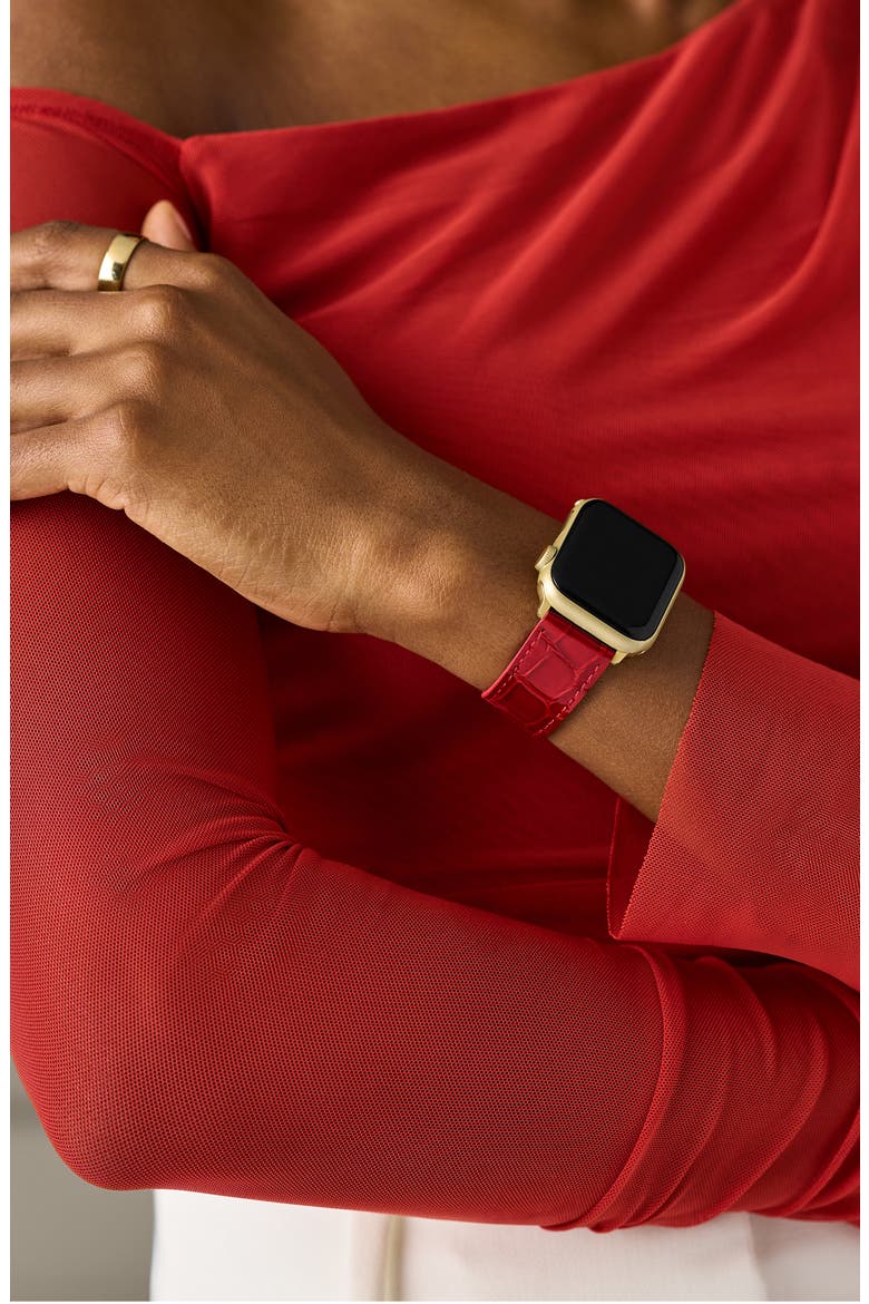 Croc Embossed Leather 20mm Apple Watch® Watchband, Alternate, color, RED
