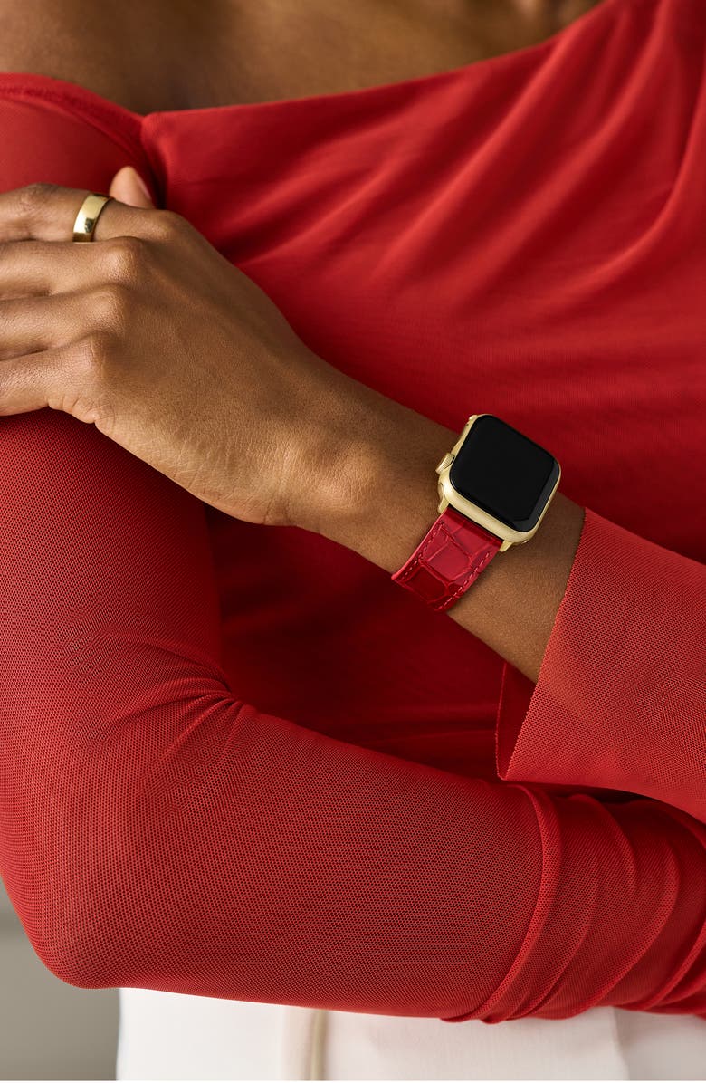 MICHELE Croc Embossed Leather 20mm Apple Watch<sup>®</sup> Watchband, Alternate, color, Red