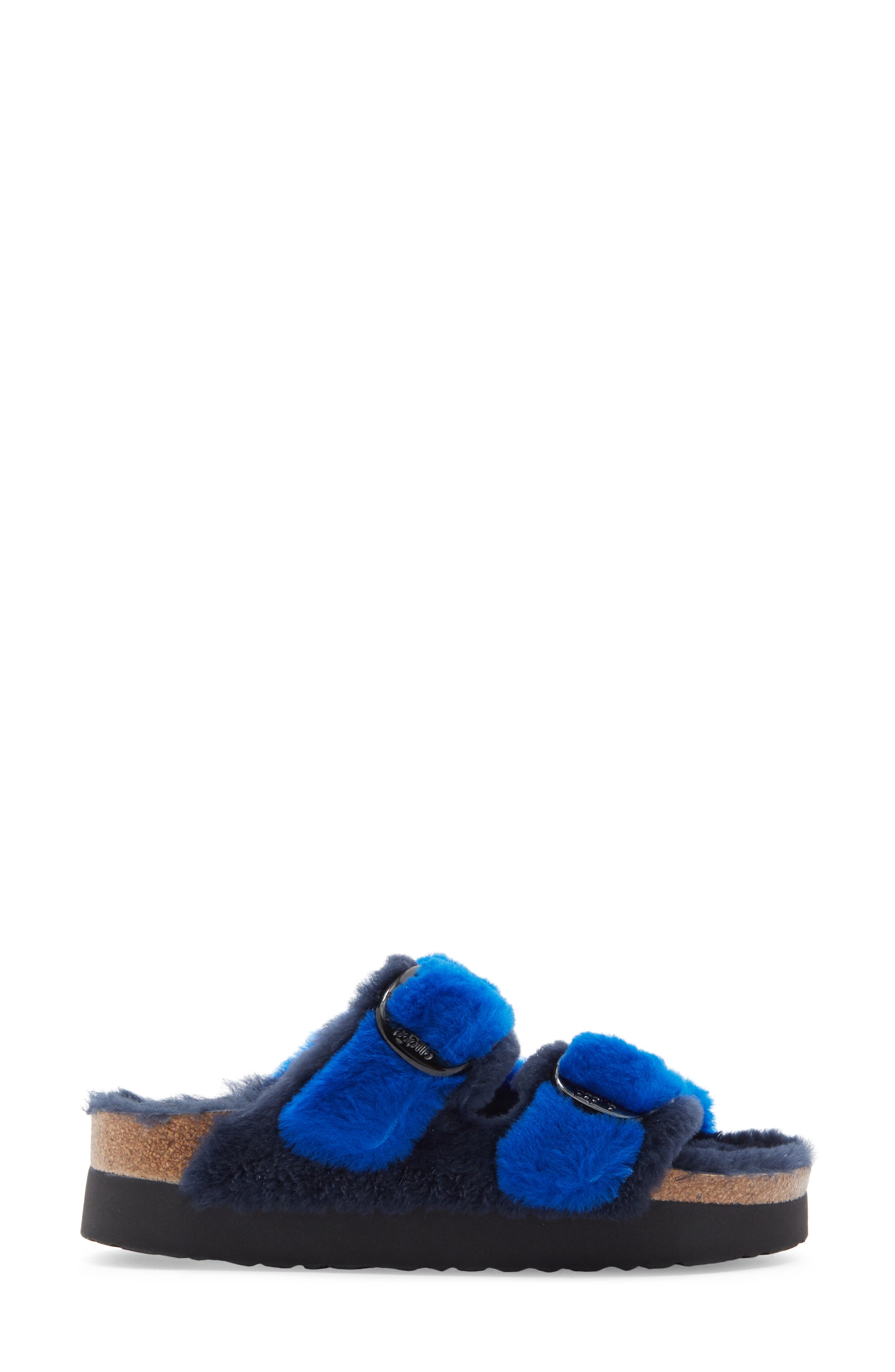Birkenstock Papillio by Birkenstock Arizona Big Buckle Genuine Shearling Slide Sandal, Alternate, color, Midnight/ Ultra Blue