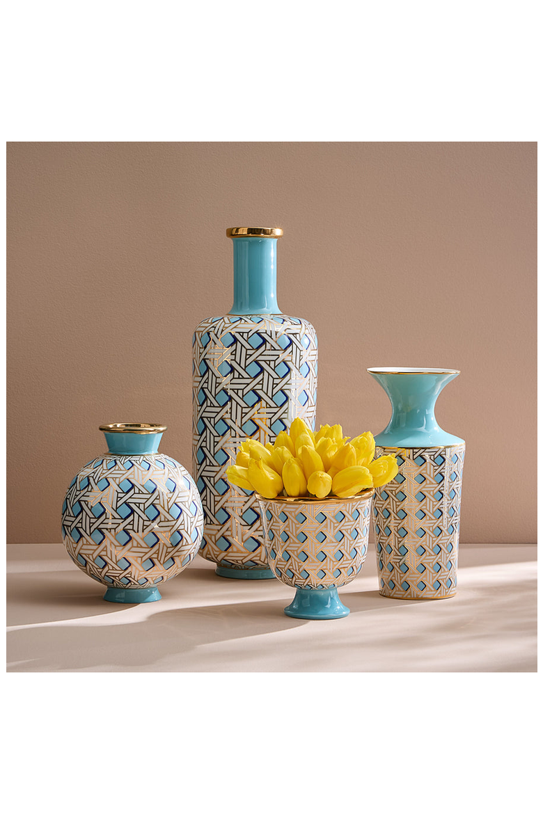 Basketweave Cuff Vase, Alternate, color, Teal / Gold