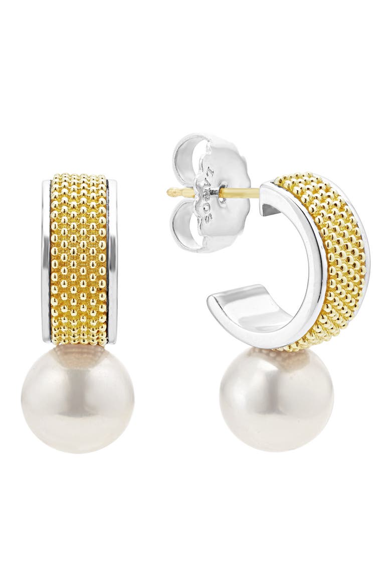 Luna Freshwater Pearl Lux Hoop Earrings, Alternate, color, SILVER