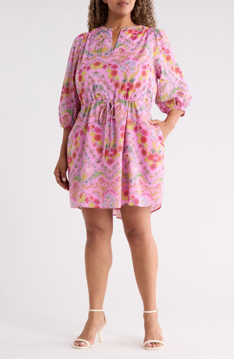 SUGARLIPS Ramsie Floral Print Minidress, Main, color, Cream-Pink-Mul