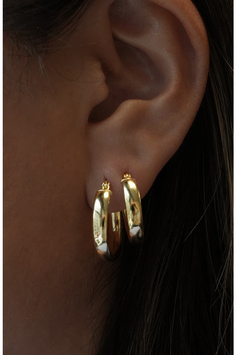 2 Pairs of Sterling Silver Flat Edge Hoop Earrings, Alternate, color, GOLD