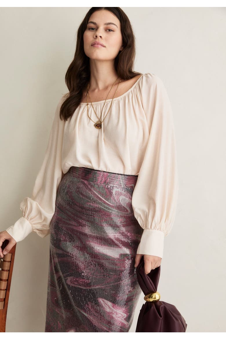 Boat Neck Balloon-Sleeve Blouse, Alternate, color, WARM CREAM