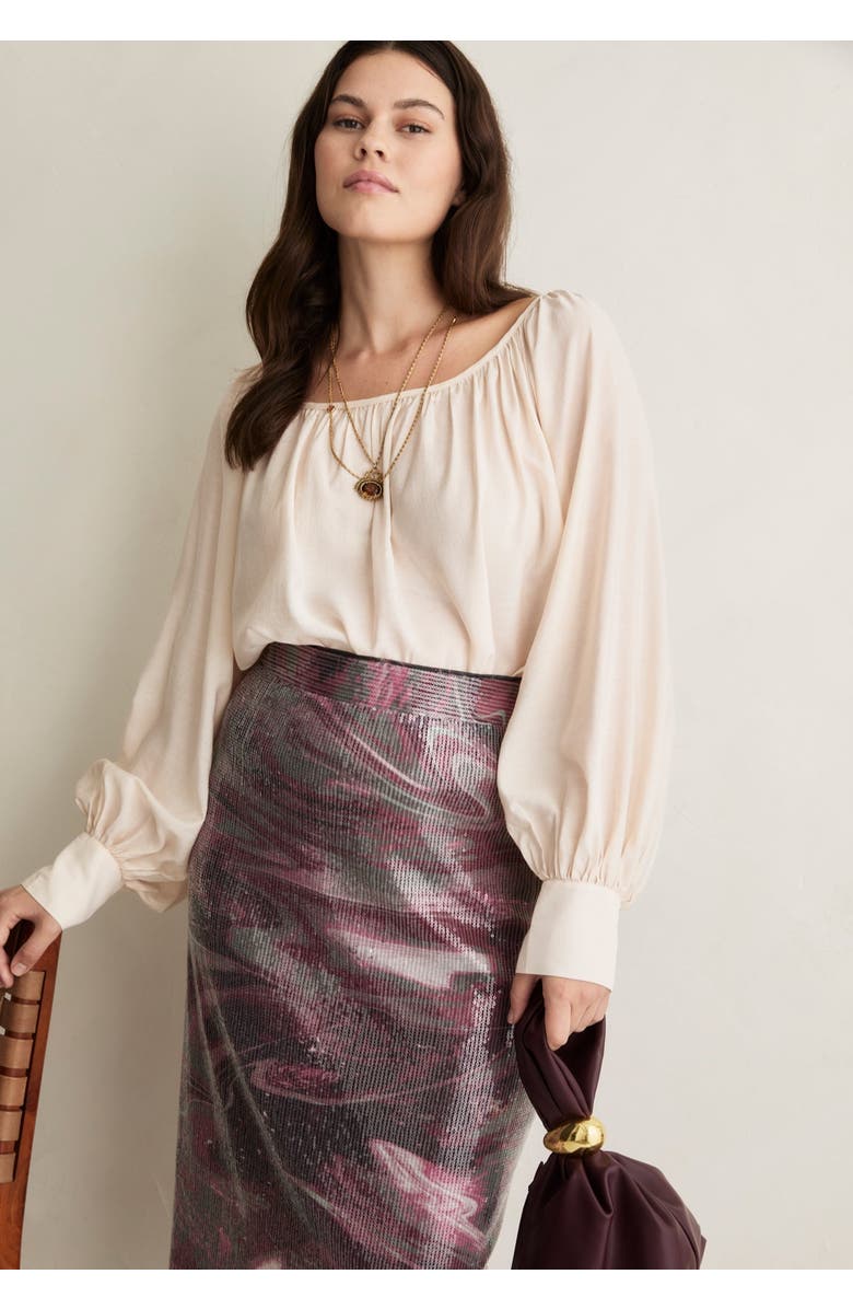 June + Vie Boat Neck Balloon-Sleeve Blouse, Alternate, color, Warm Cream