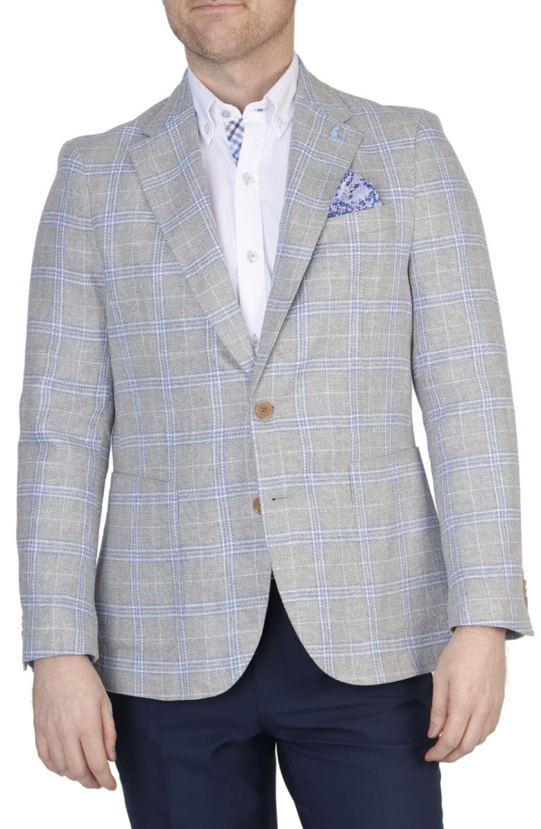 TailorByrd Regent Grey Plaid Texture Yarn Dyed Linen Blend Sport Coat, Main, color, Regent Grey