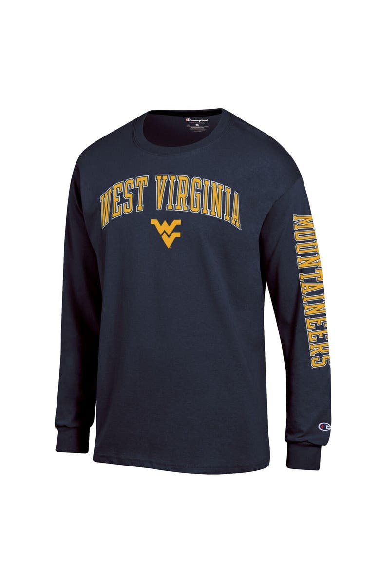 Champion Men's Champion  Navy West Virginia Mountaineers Arch Over Logo 2-Hit Long Sleeve T-Shirt, Alternate, color, Navy