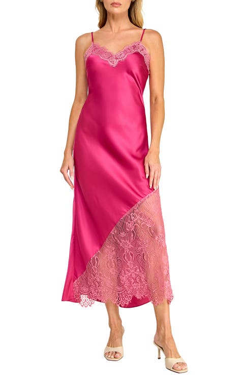 Lace Trim Satin Midi Slipdress