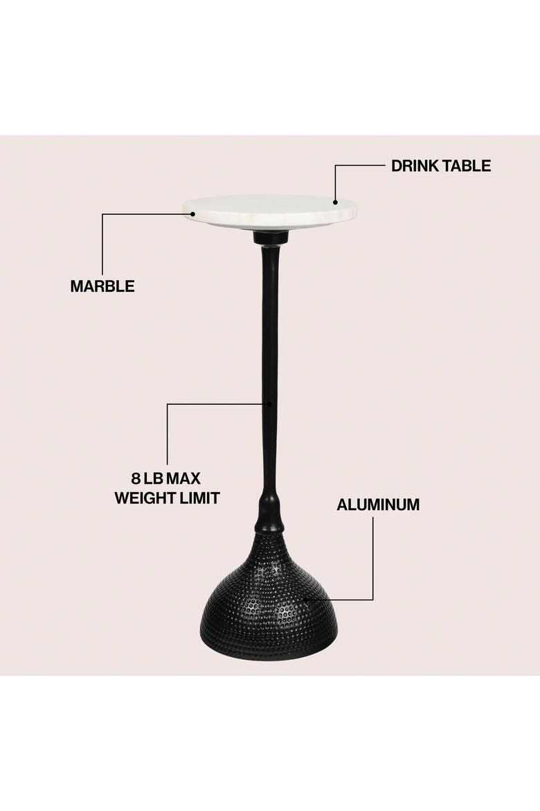 Ava Contemporary Round Marble Top Drink Table, Hammered Metal Pedestal Martini Accent Side Table, Alternate, color, Black