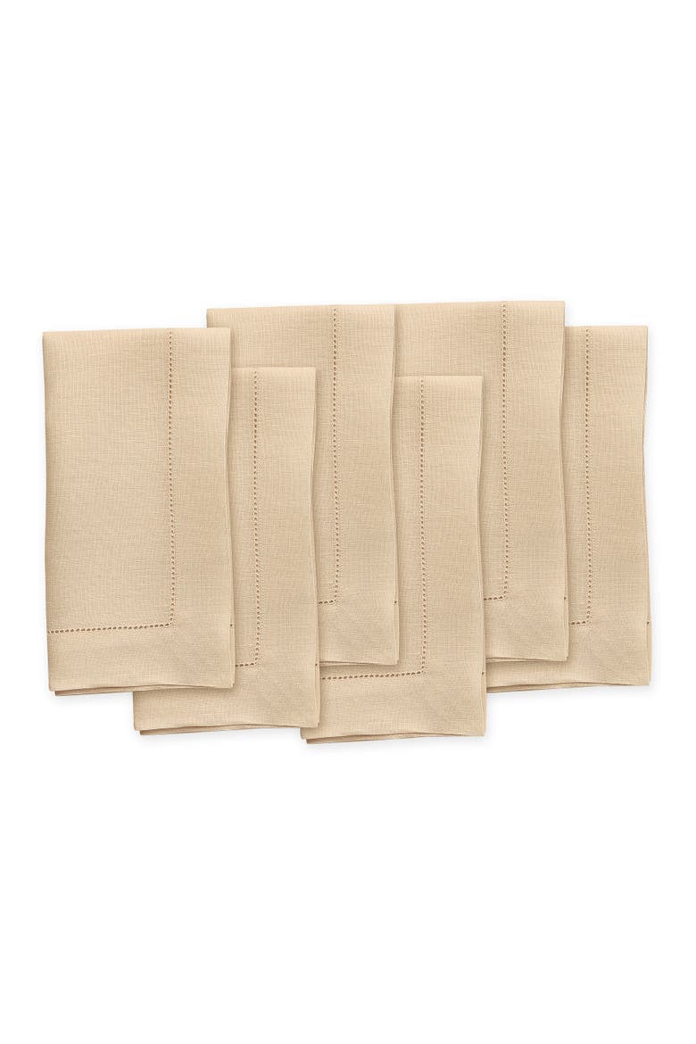 Linen Dinner Napkins Set of 6, 20 x 20" - Classic Hemstitch, Main, color, Beige
