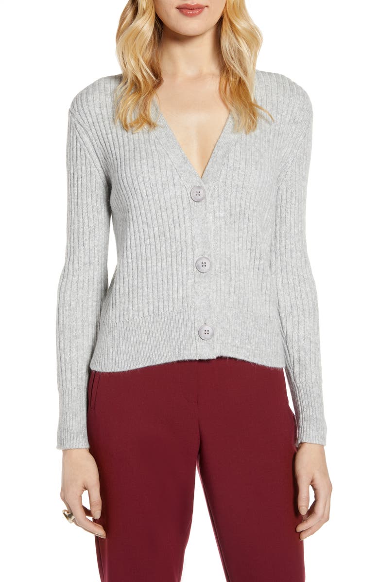 Halogen<sup>®</sup> Ribbed V-Neck Cardigan, Main, color, 