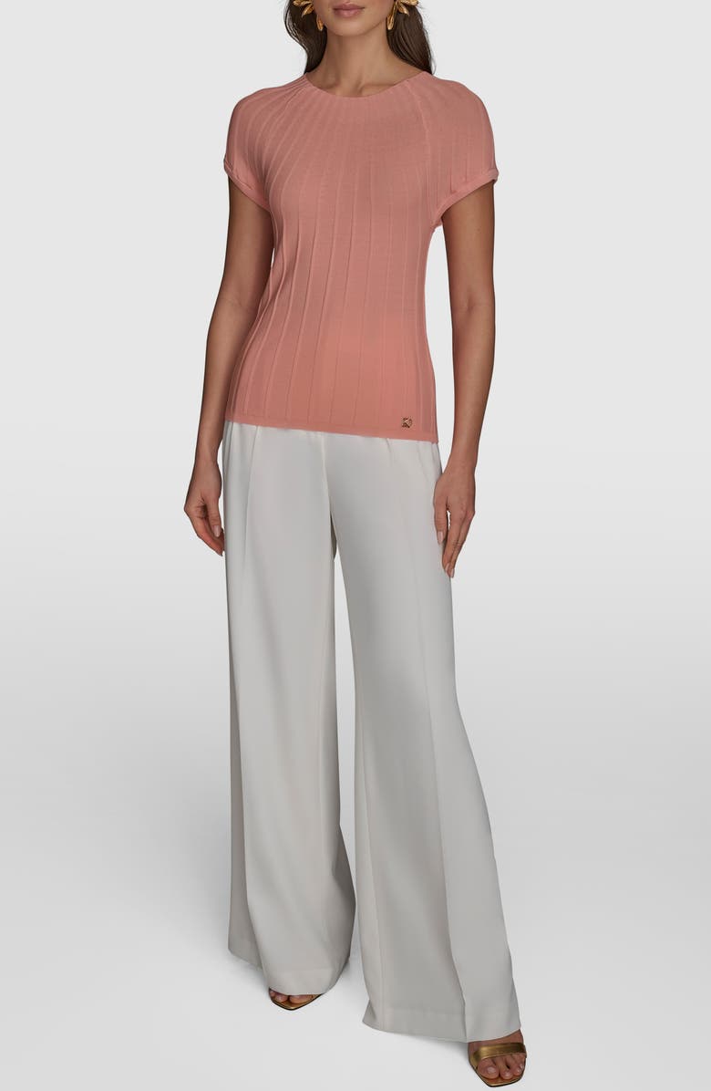 Donna Karan New York Rib Short Sleeve Sweater, Alternate, color, 