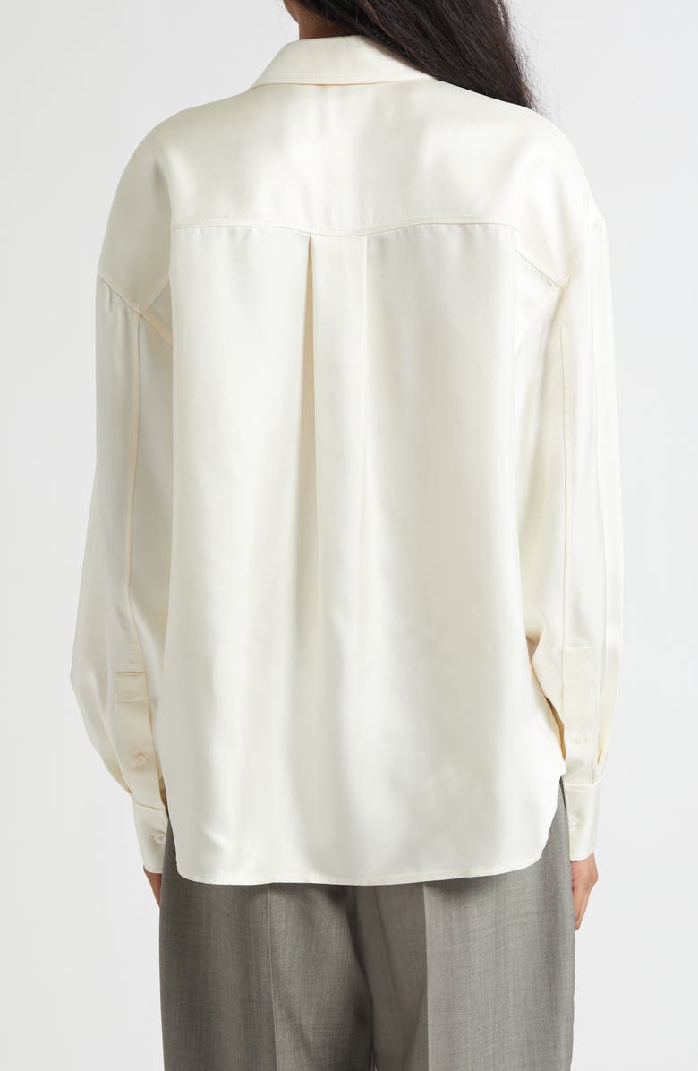 Alexander Wang Slashed Sleeve Satin Button-Up Shirt, Alternate, color, Ivory