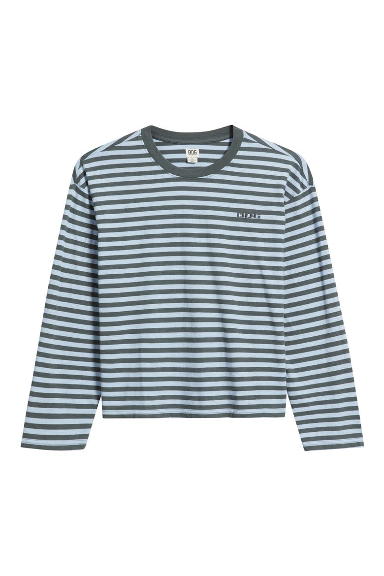 Stripe Long Sleeve Boxy Cotton Top, Alternate, color, BLUE STRIPE