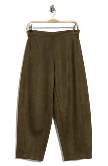Max Studio Faux Suede Barrel Pants In Green
