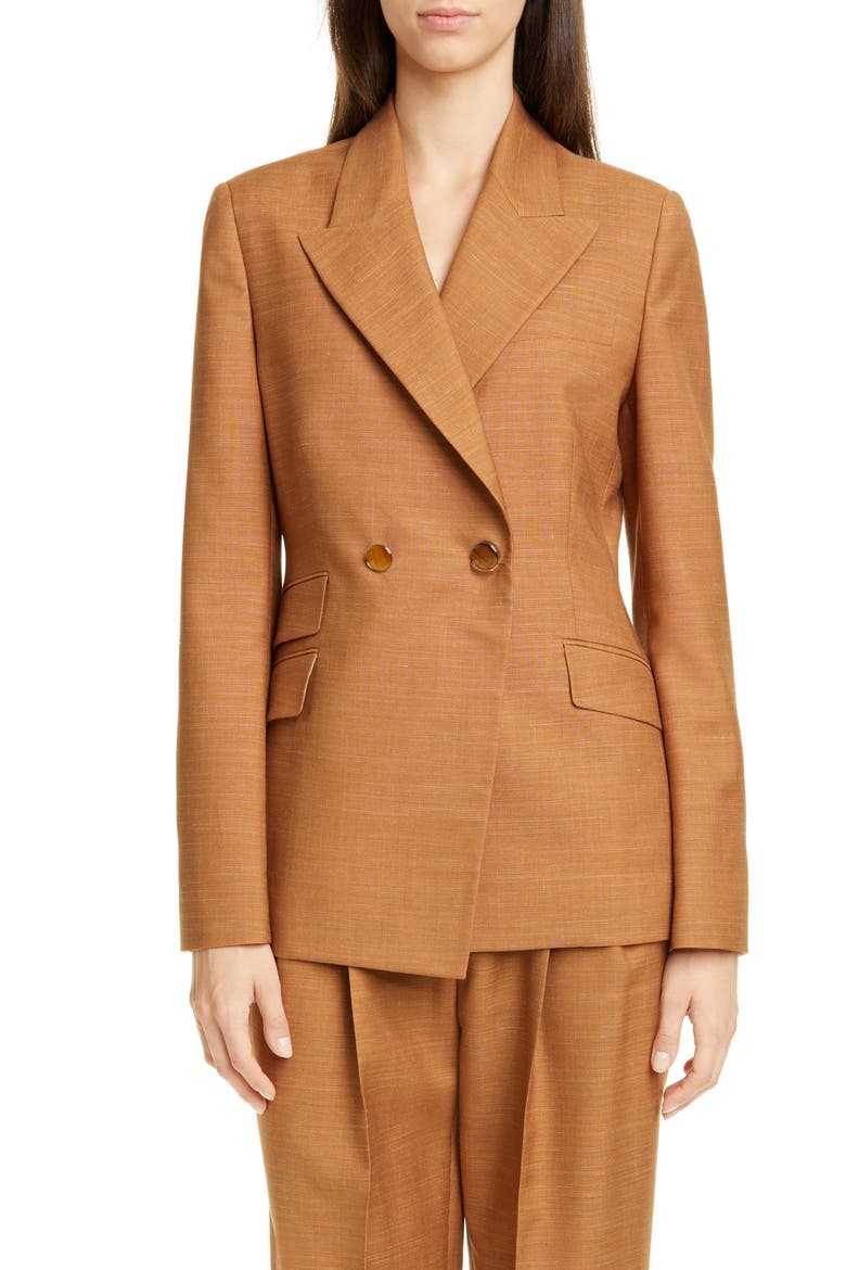 Rose Double Breasted Wool Blend Jacket, Main, color, TOBACCO
