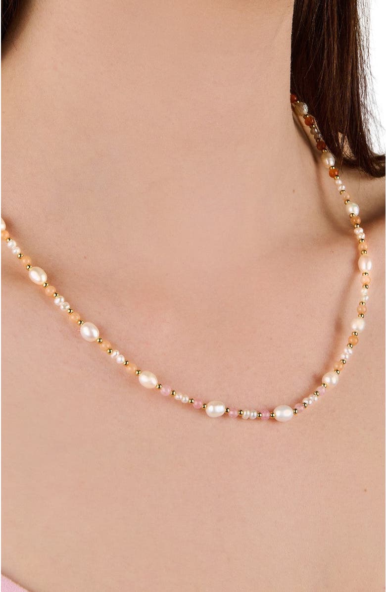 Little Sky Stone Eliza Pearl Bead Necklace, Alternate, color, Pink / Gold