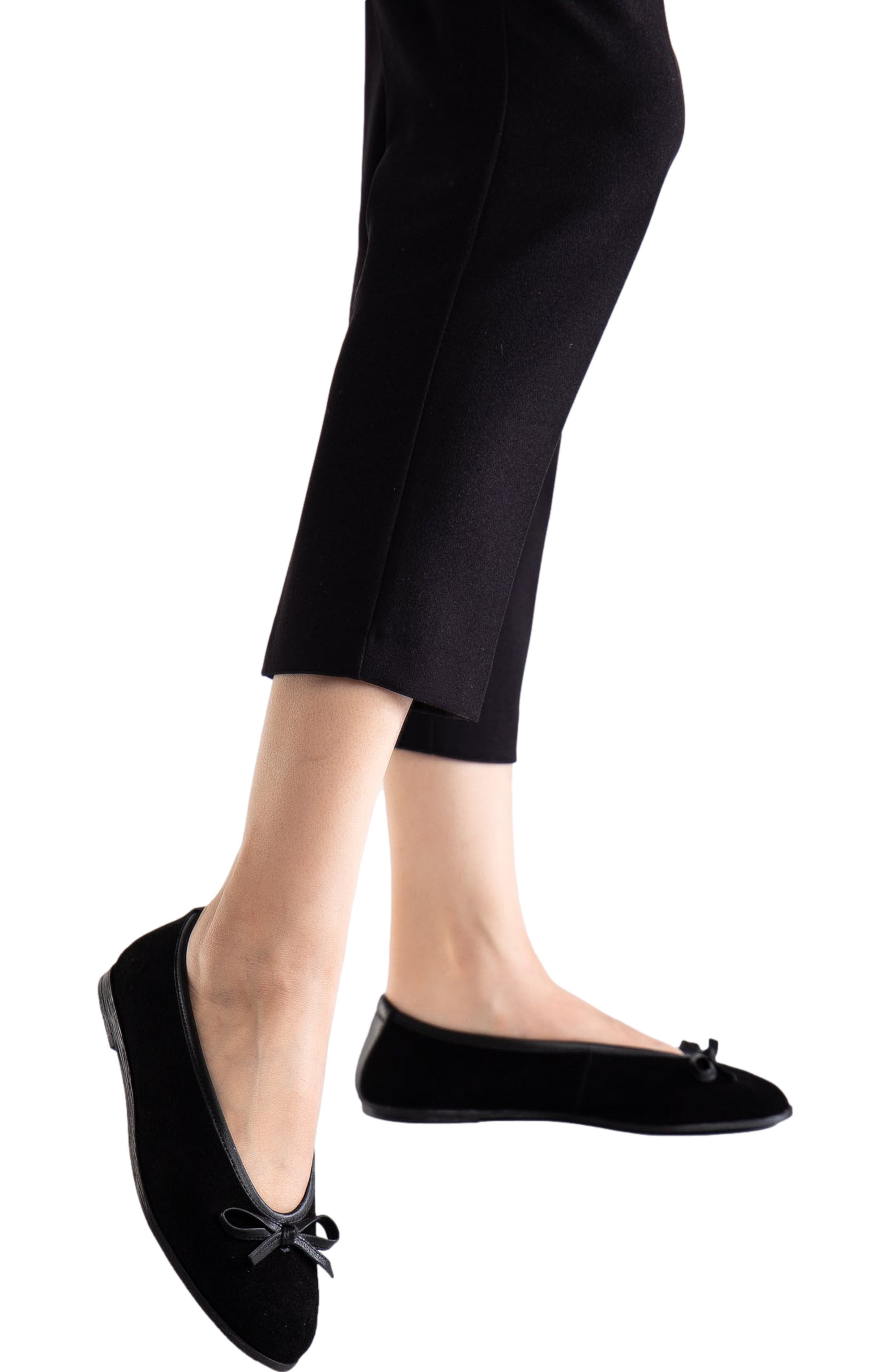 Forever 
Always Shoes Freya Leather Ballerina Flats, Alternate, color, Black Suede Leather