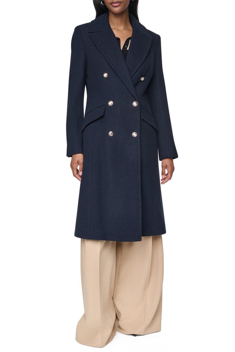 Double Breasted Wool Blend Coat, Main, color, DARK NAVY