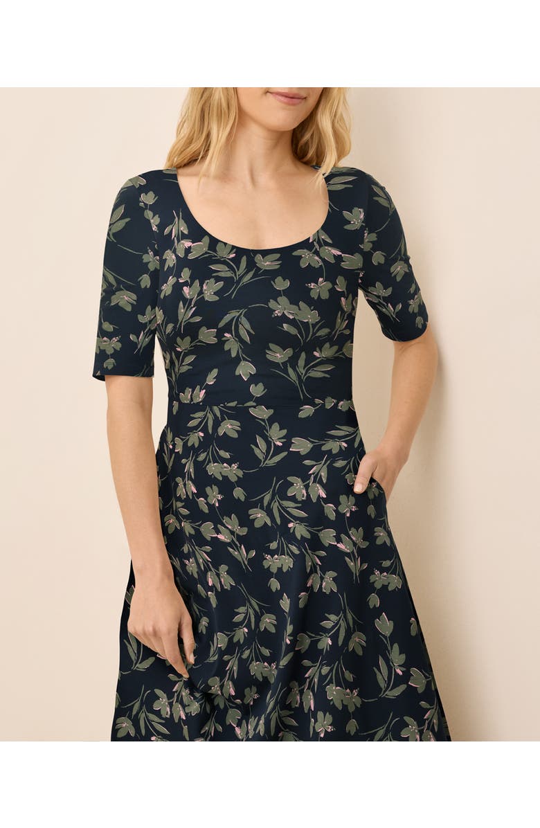 Pact Fit & Flare Signature Scoop Dress, Alternate, color, Painted Petals Midnight Blue
