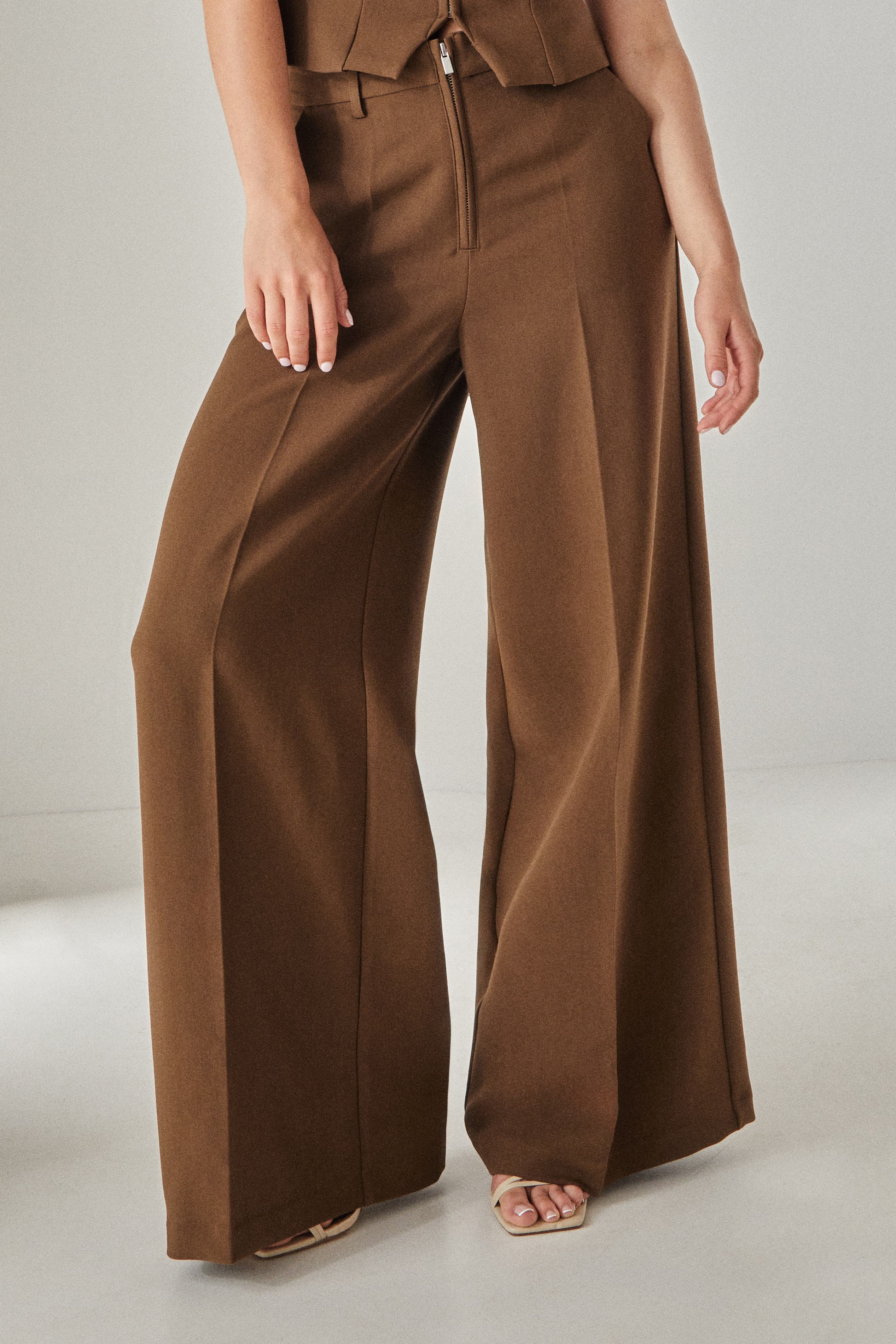 Tailored Zip Front Wide Leg Pants
