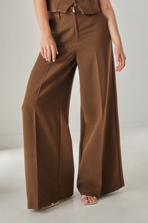 Tailored Zip Front Wide Leg Pants