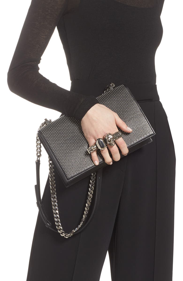 McQueen Alexander McQueen Jeweled Studded Leather Crossbody Bag, Alternate, color,