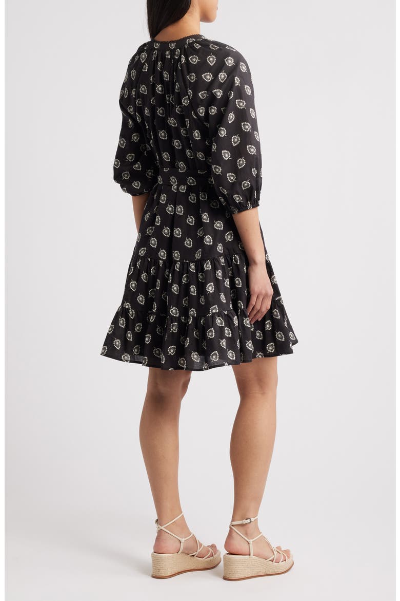 Print Cotton Minidress, Alternate, color, BLACK- IVORY
