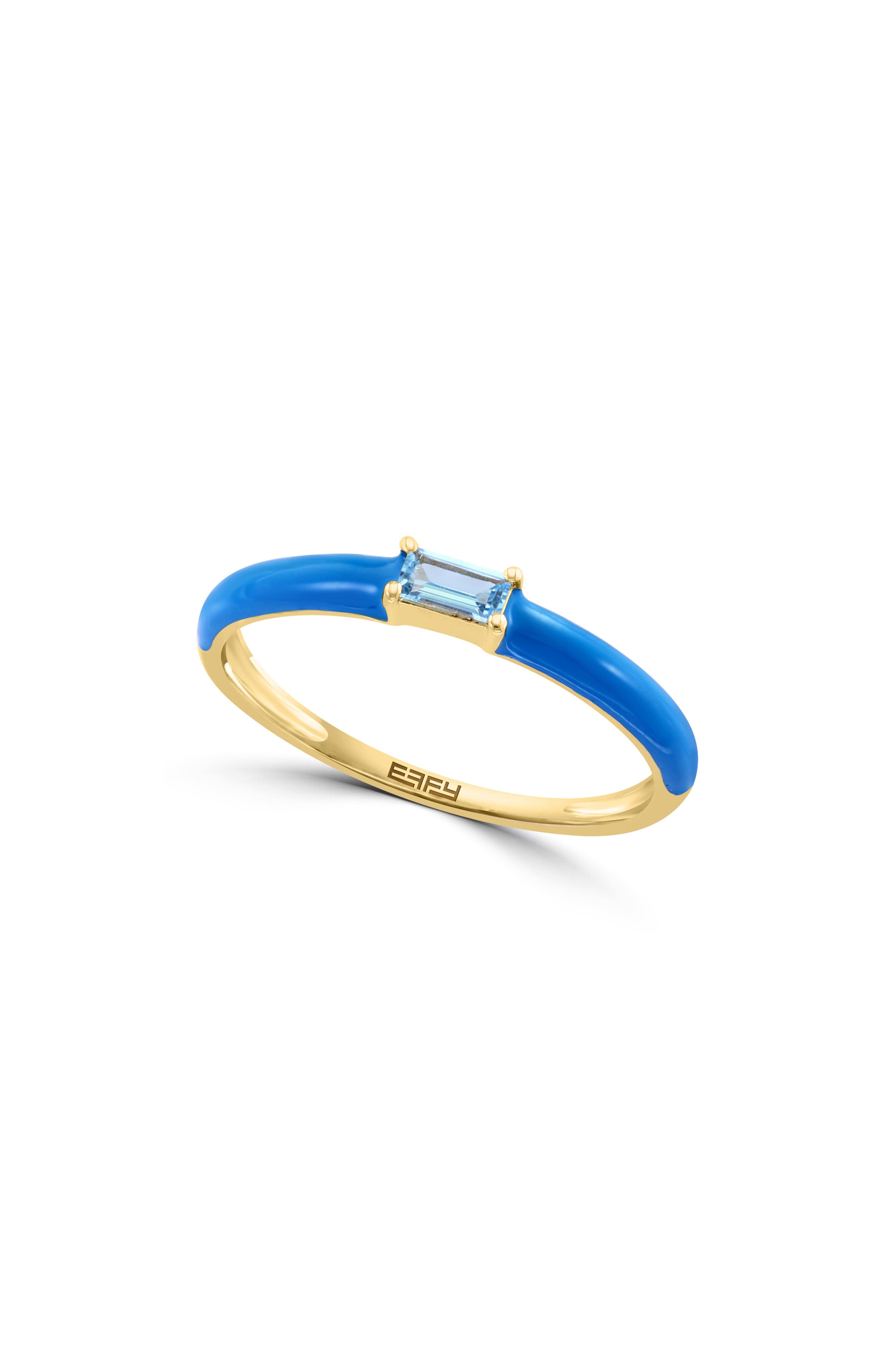 EFFY 14K Yellow Gold & Enamel Blue Topaz Stackable Ring