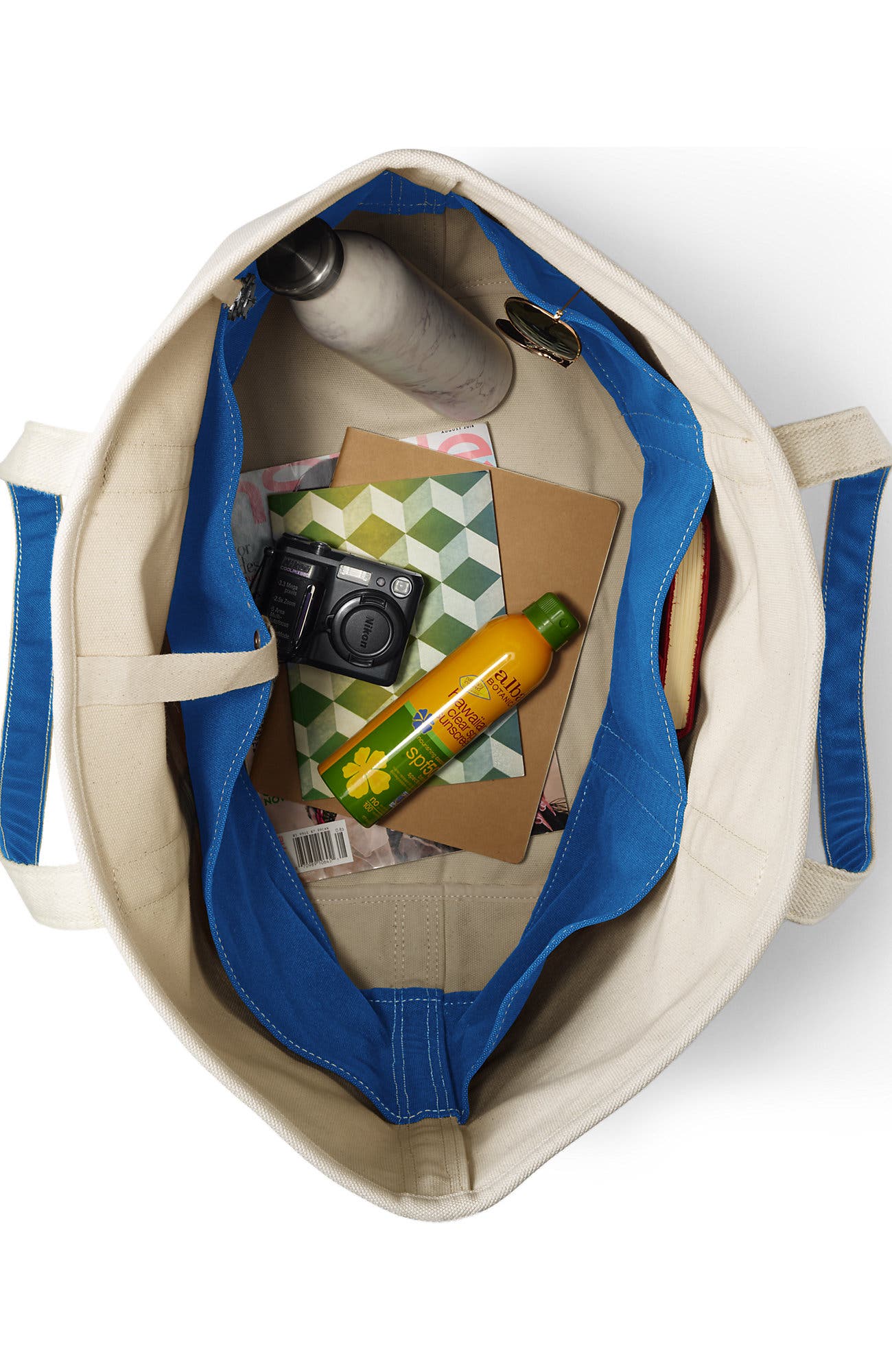 Open Top Long Handle Canvas Tote Bag, Alternate, color, Natural/Beacon Blue