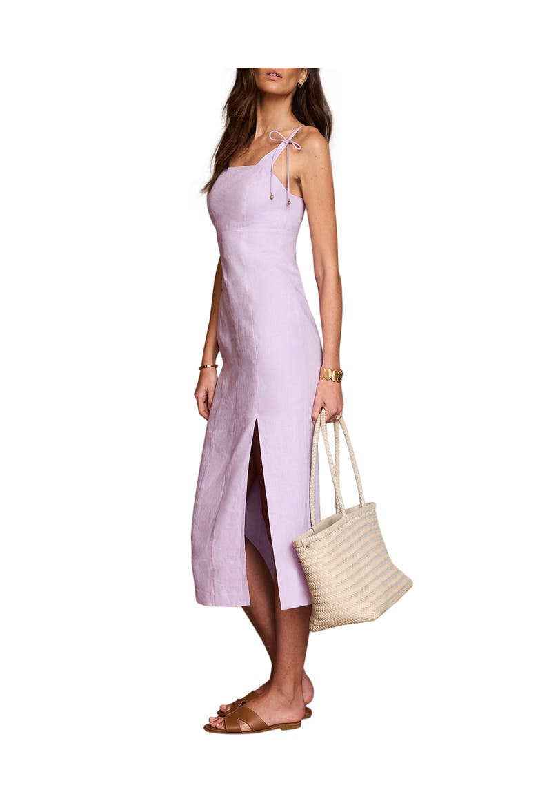 Linen Bow Detail Midi Dress, Alternate, color, Lilac