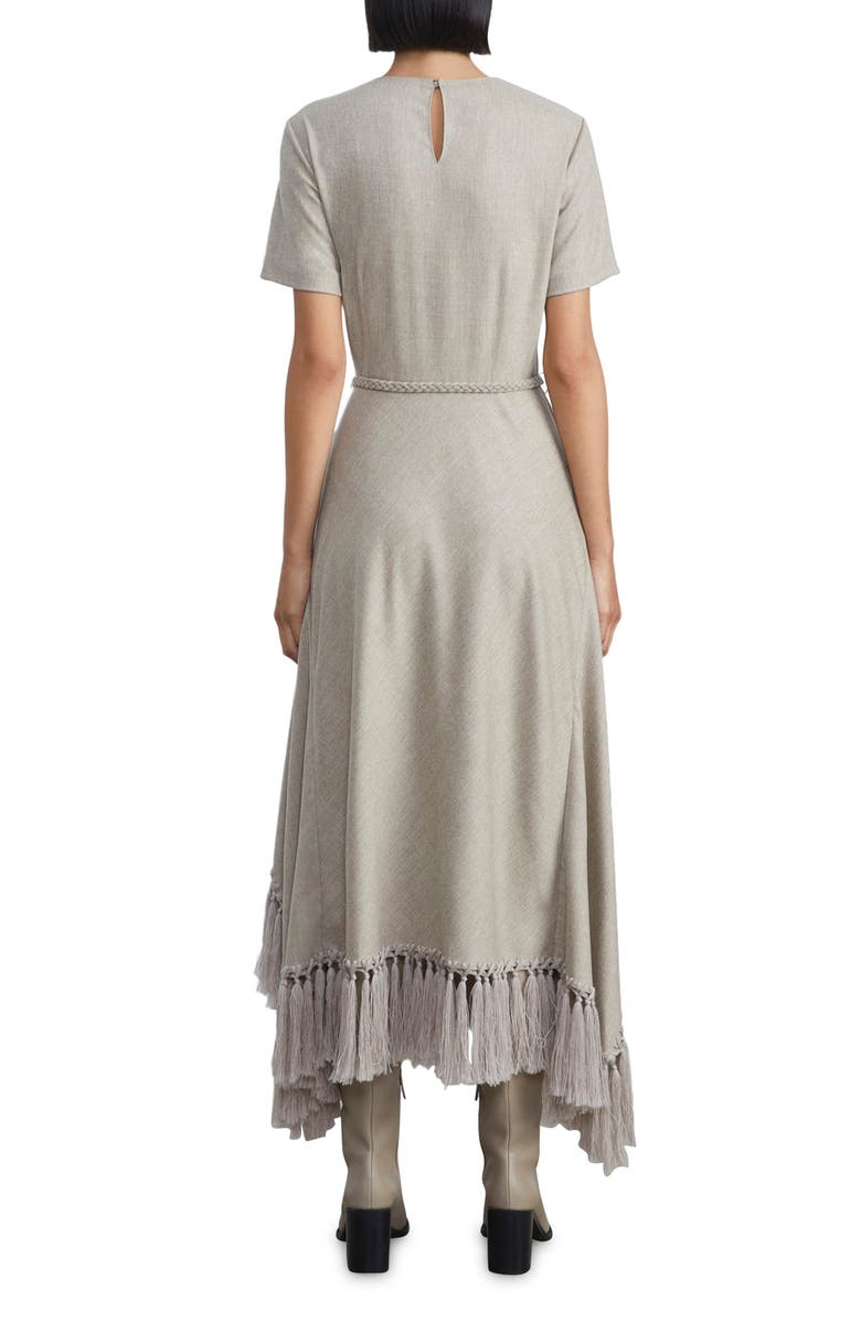 Lafayette 148 New York Tassel Hem Belted Wool Blend Midi Dress, Alternate, color, 