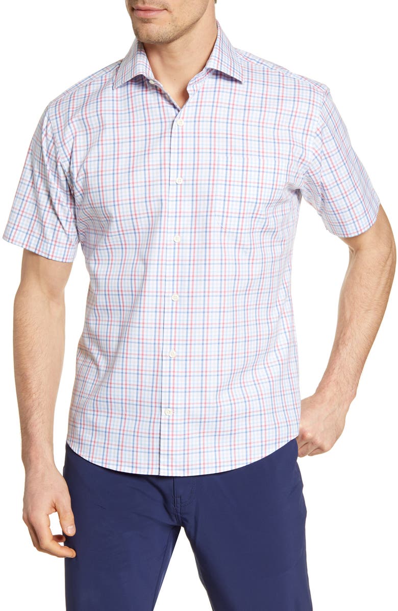 Peter Millar Table Rock Regular Fit Check Short Sleeve Button-Up Shirt, Main, color,