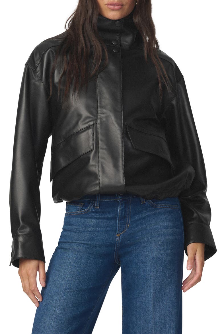 Cohen Leather Bomber Jacket, Main, color, BLACK