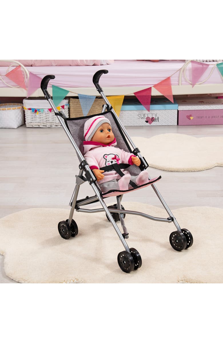 Bayer Design Umbrella Stroller for 18 Inch Dolls, Foldable Grey, Alternate, color, Gray