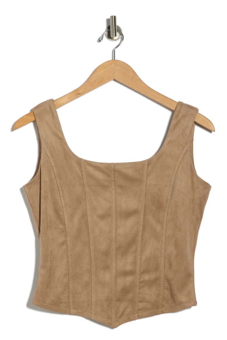 Faux Suede Corset Tank, Alternate, color, CAMEL