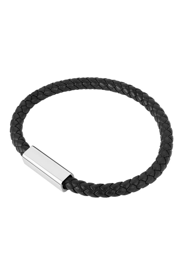 Men's Braided Leather Bracelet, Alternate, color, SILVER