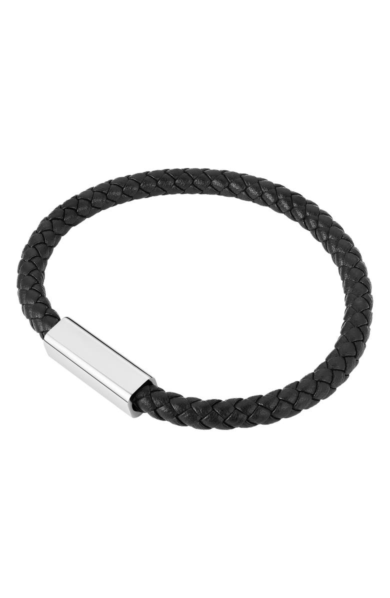 GEOFFREY BEENE Men's Braided Leather Bracelet, Alternate, color, Silver