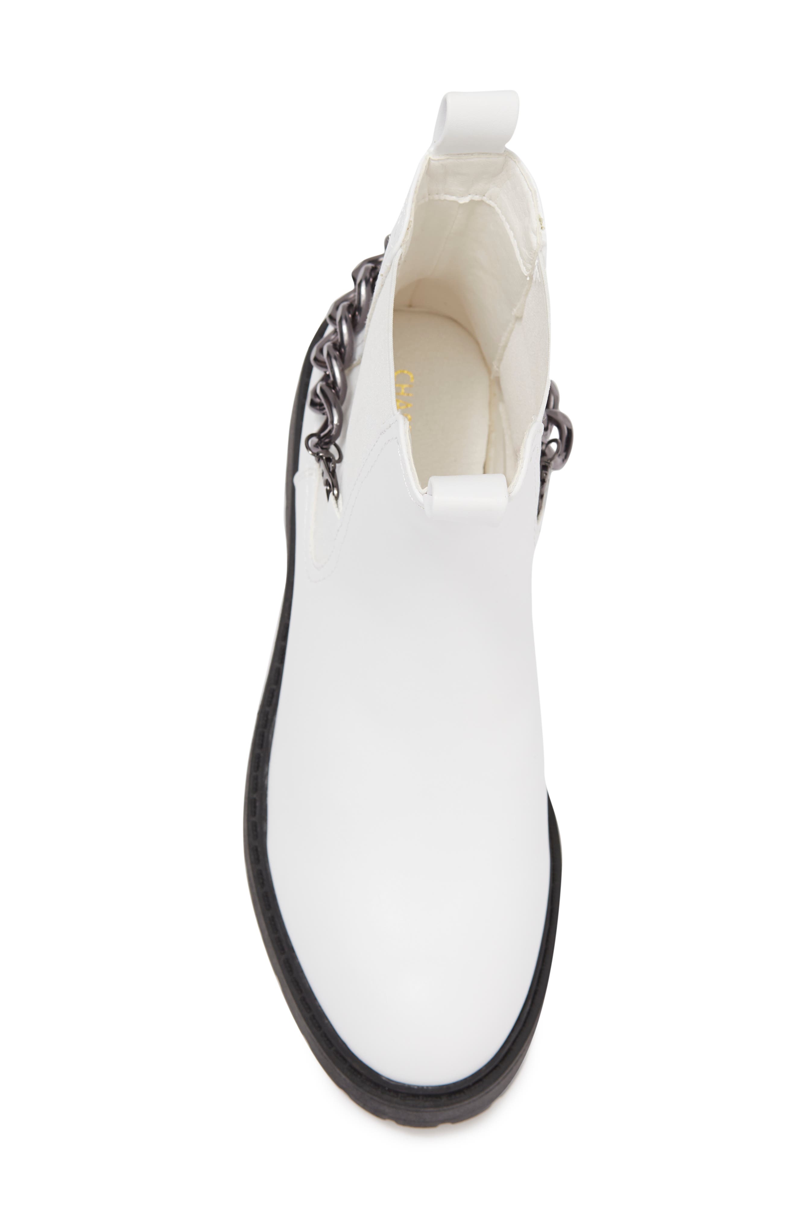 CHASE AND CHLOE ́ Chain Trimmed Chelsea Boot, Alternate, color, White Pu