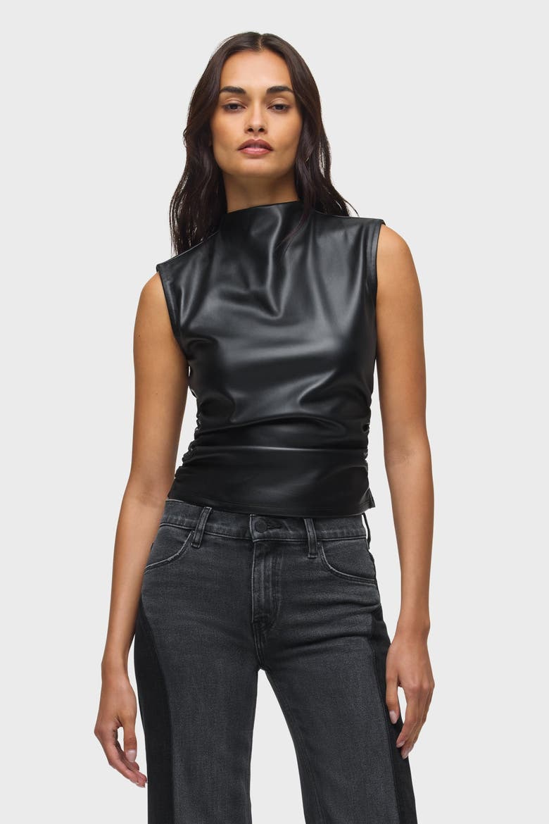 VEGAN LEATHER TOP W/ SIDE, Main, color, BLACK