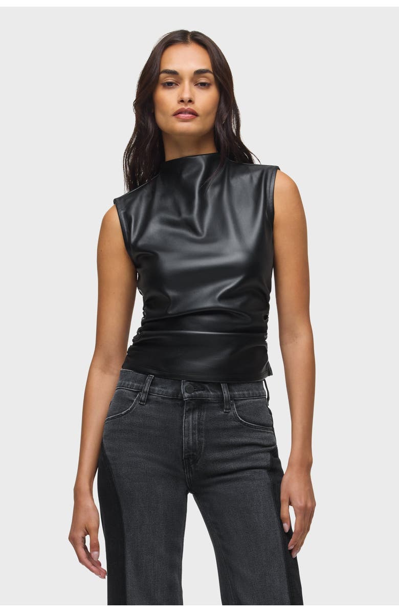 Hudson Jeans Vegan Leather Top W/ Side Seam Ruching, Main, color, Black