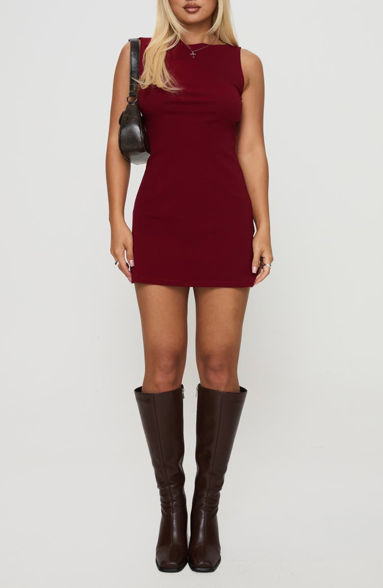 Princess Polly Zimmie Sleeveless Stretch Cotton Minidress, Main, color, Burgundy