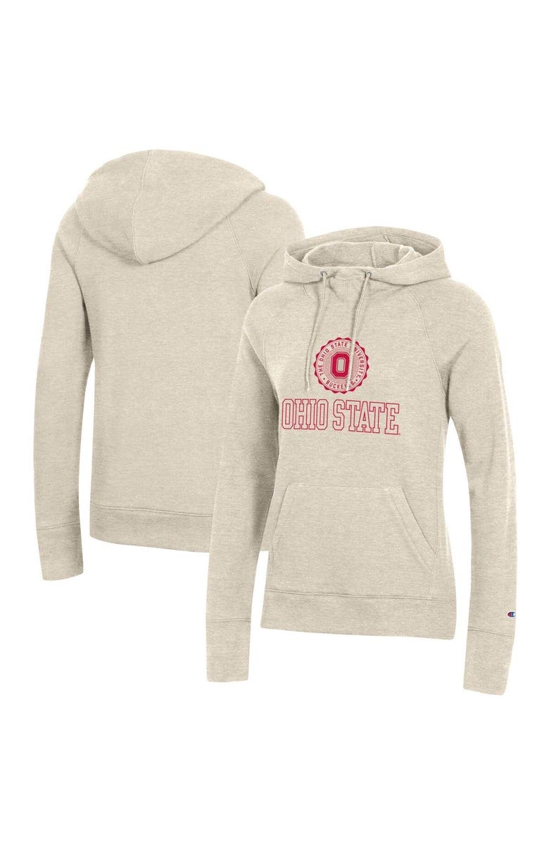 Champion Women's Champion Heathered Oatmeal Ohio State Buckeyes College Seal Pullover Hoodie, Main, color, 
