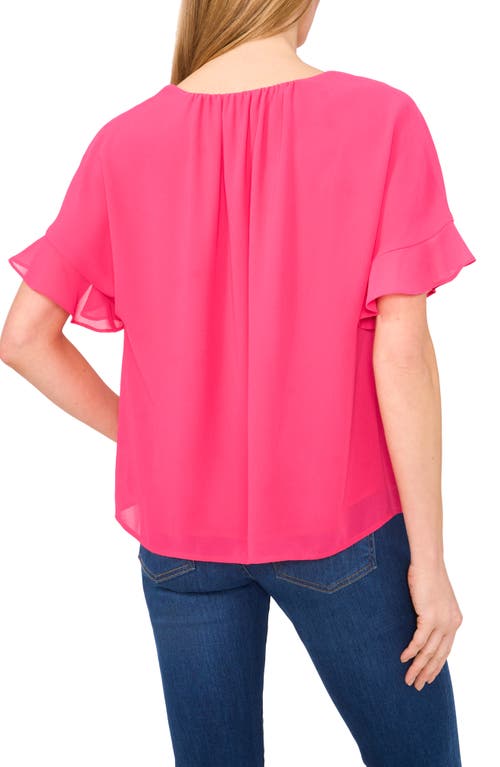 Shop Cece Flutter Sleeve Georgette Top In Magenta