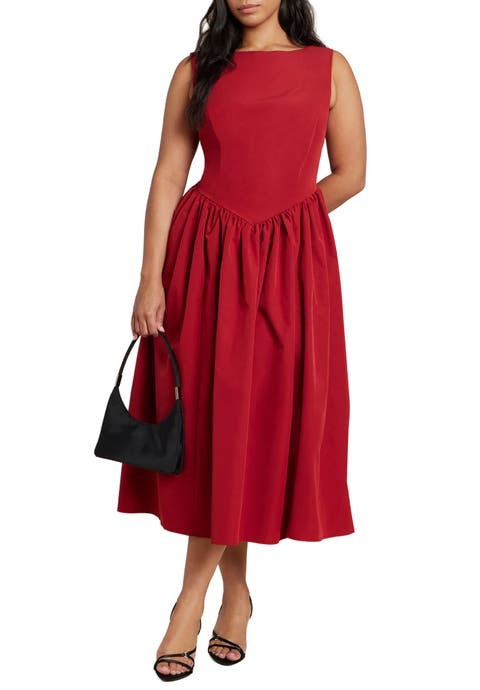 Boat Neck Flare Midi Dress (Plus)
